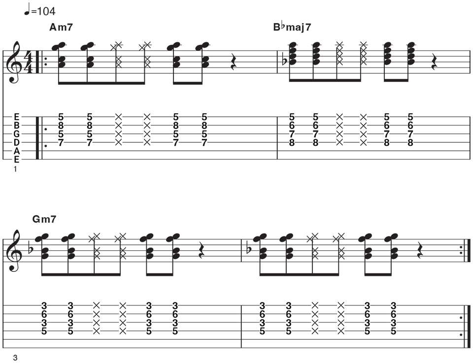 Phrygian mode rhythm guitar example
